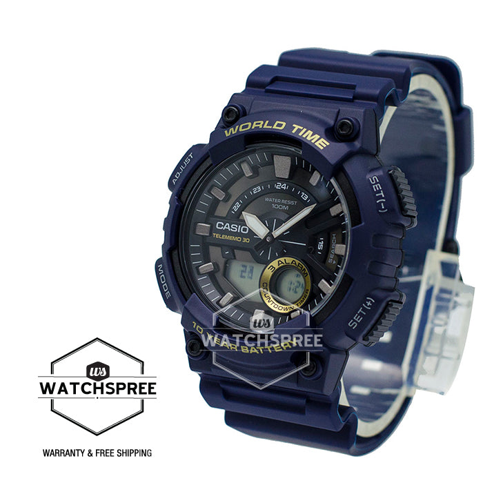 Casio Men's Standard Analog Digital Navy Blue Resin Band Watch AEQ110W-2A AE-Q110W-2A