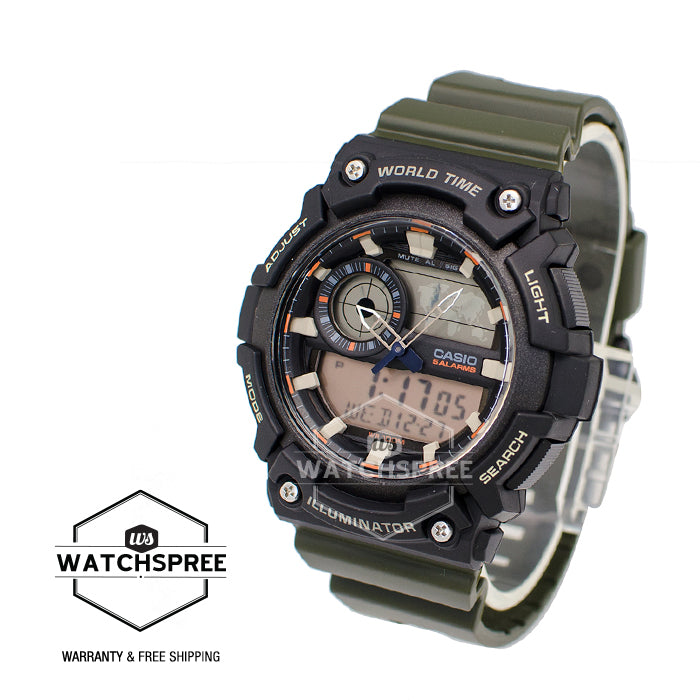 Casio Men's Standard Digital Analog Olive Green Resin Band Watch AEQ200W-3A AEQ-200W-3A