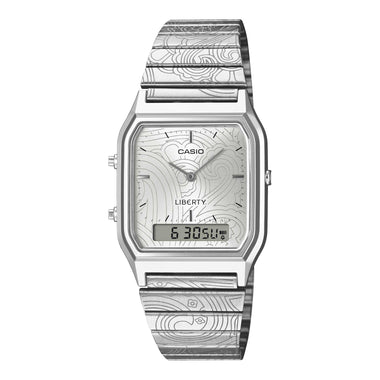 Casio Analog-Digital Vintage Style Square Dial Liberty Collaboration Model Dual Time Stainless Steel Band Watch AQ230ELT-7A AQ-230ELT-7A