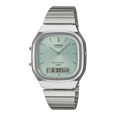 Casio Analog-Digital Vintage Style Square Dial Dual Time Stainless Steel Band Watch AQ240E-2A AQ-240E-2A