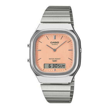 Casio Analog-Digital Vintage Style Square Dial Dual Time Stainless Steel Band Watch AQ240E-4A AQ-240E-4A