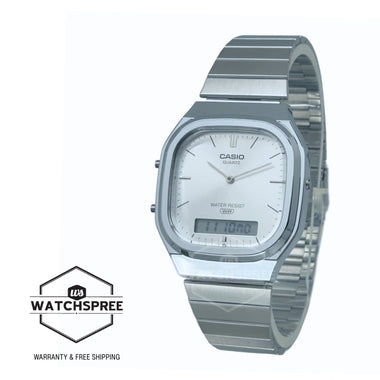 Casio Analog-Digital Vintage Style Square Dial Dual Time Stainless Steel Band Watch AQ240E-7A AQ-240E-7A