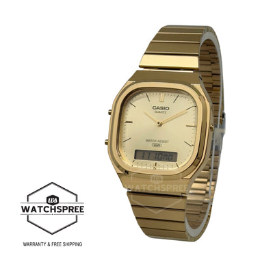 Casio Analog-Digital Vintage Style Square Dial Dual Time Gold Tone Stainless Steel Band Watch AQ240EG-9A AQ-240EG-9A