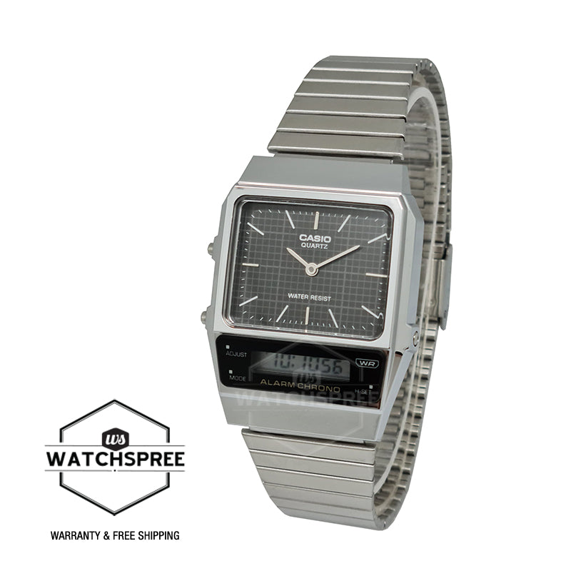Casio Vintage Style Analog-Digital Dual Time Stainless Steel Band Watch AQ800E-1A AQ-800E-1A