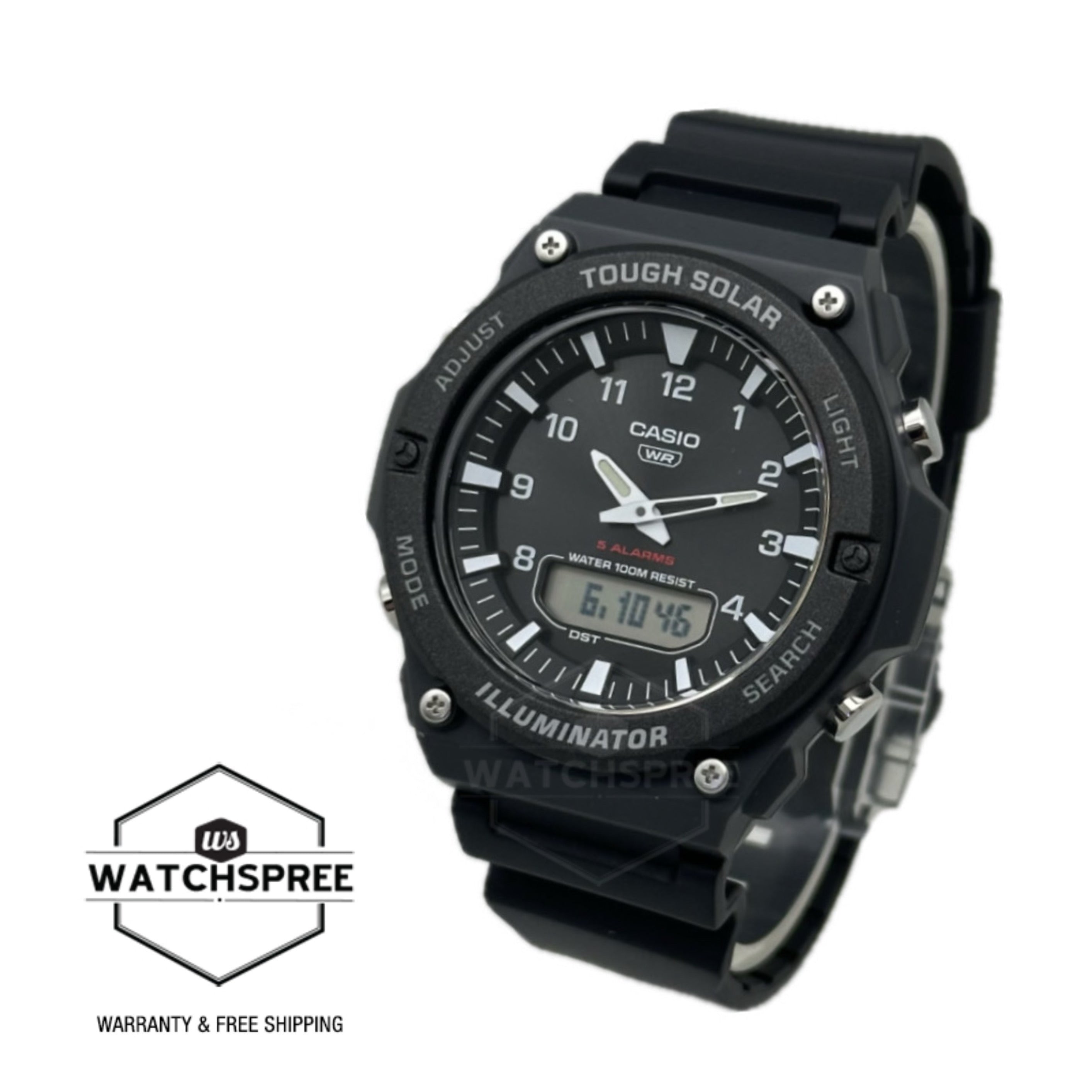 Casio Analog-Digital Tough Solar Black Resin Band Watch AQS820W-1A AQ-S820W-1A