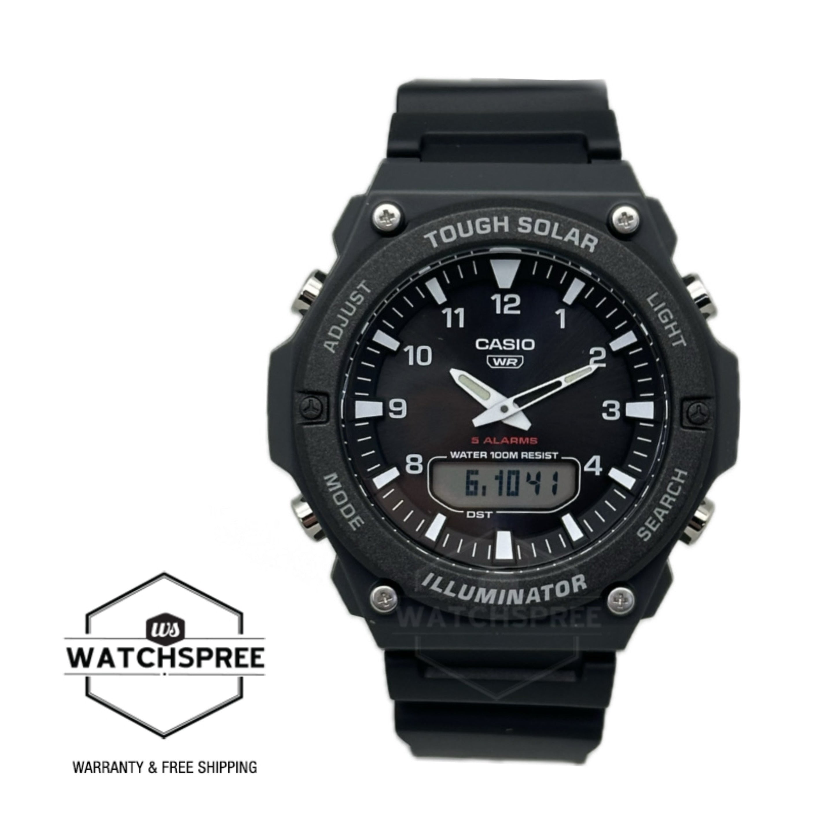 Casio Analog-Digital Tough Solar Black Resin Band Watch AQS820W-1A AQ-S820W-1A