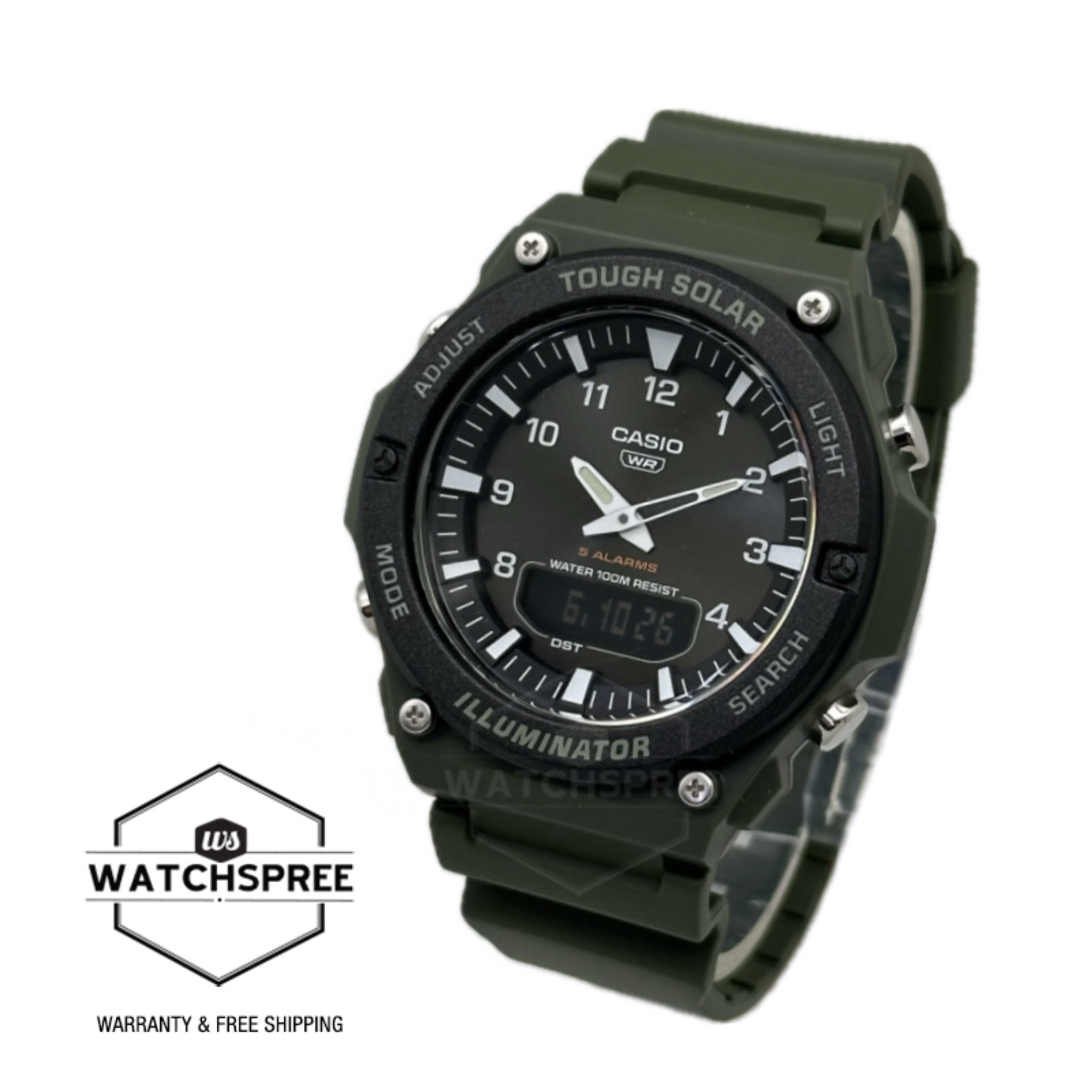 Casio Analog-Digital Tough Solar Green Resin Band Watch AQS820W-3B AQ-S820W-3B