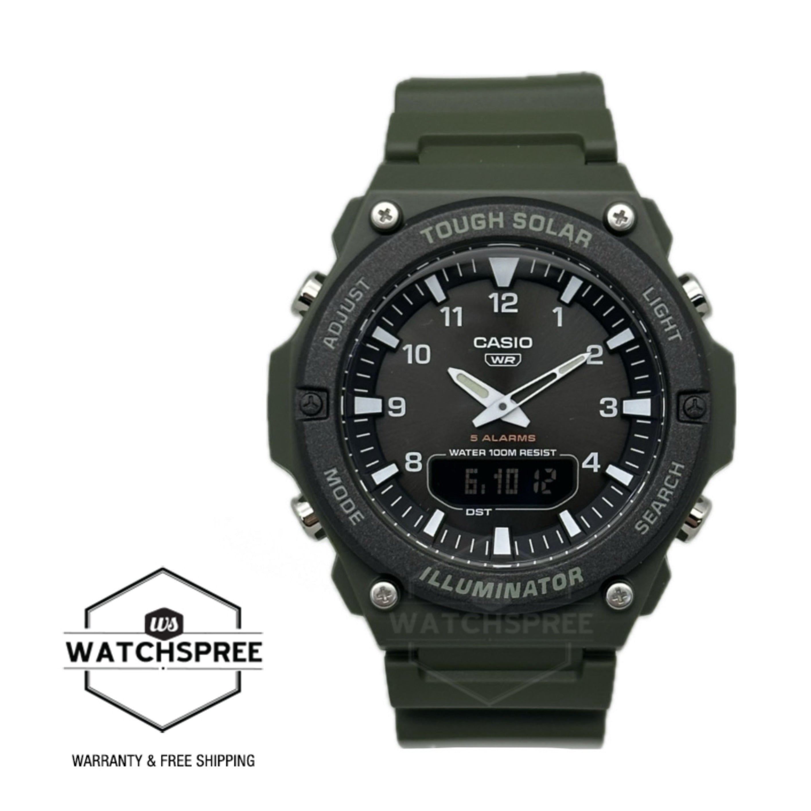 Casio Analog-Digital Tough Solar Green Resin Band Watch AQS820W-3B AQ-S820W-3B