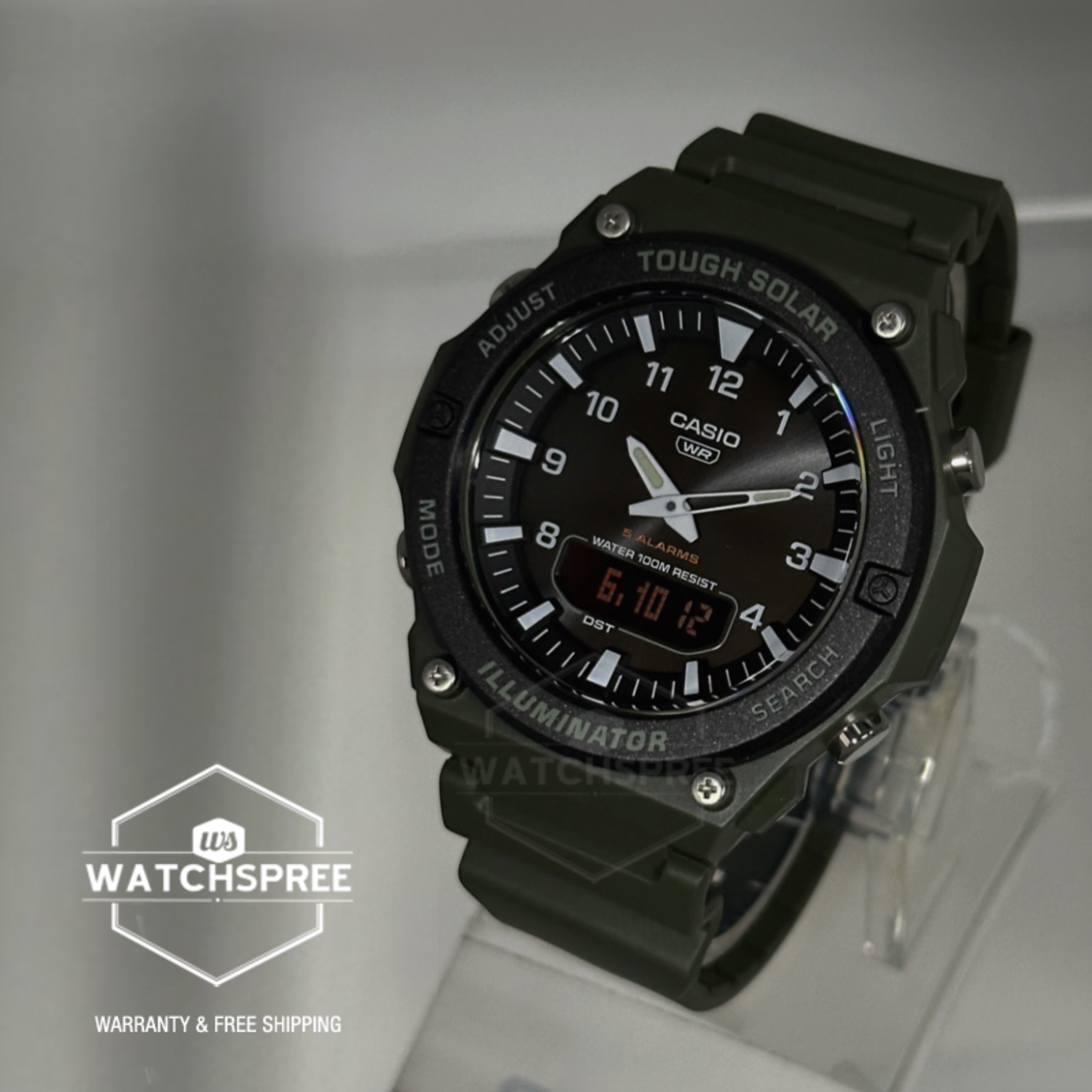 Casio Analog-Digital Tough Solar Green Resin Band Watch AQS820W-3B AQ-S820W-3B