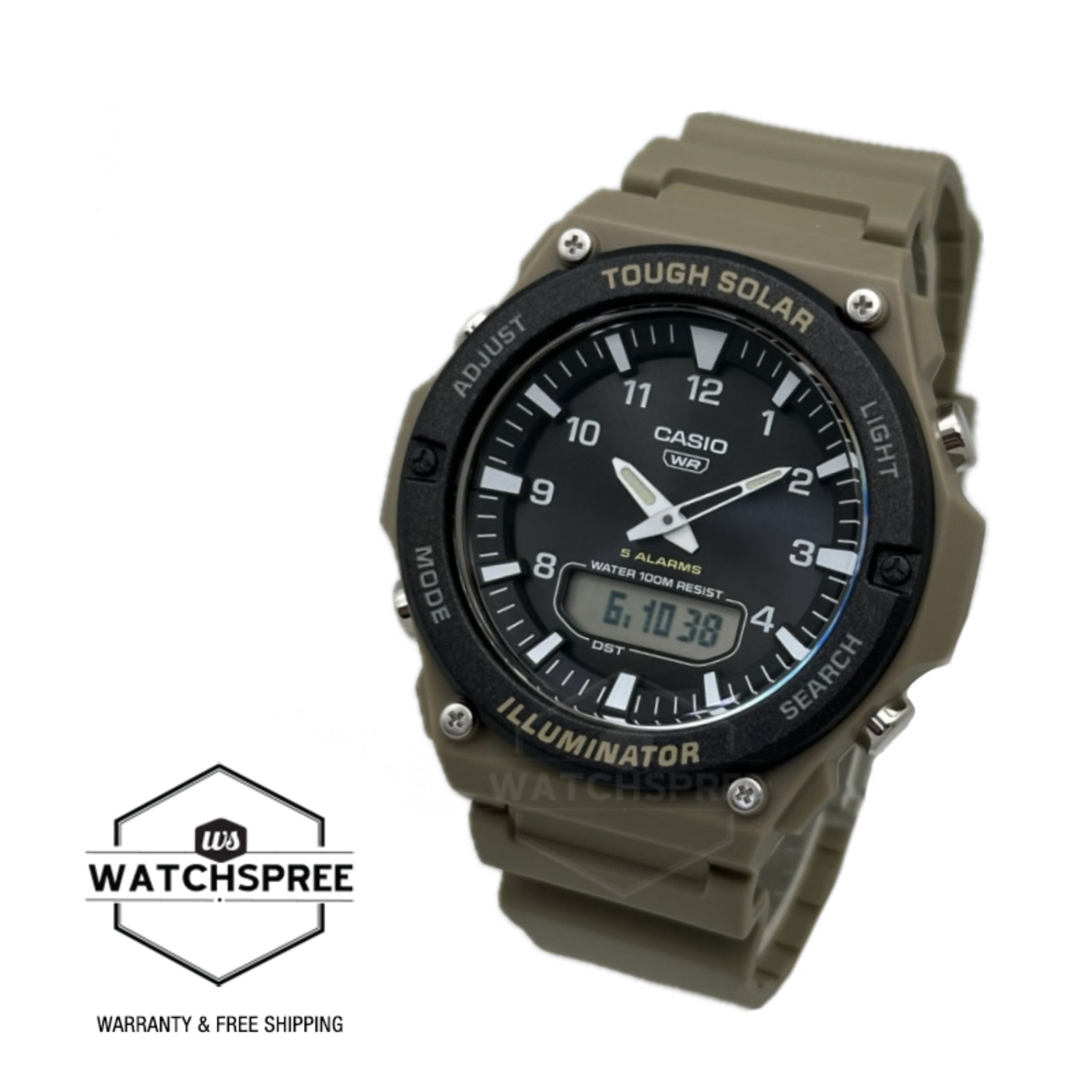 Casio Analog-Digital Tough Solar Khaki Resin Band Watch AQS820W-5A AQ-S820W-5A