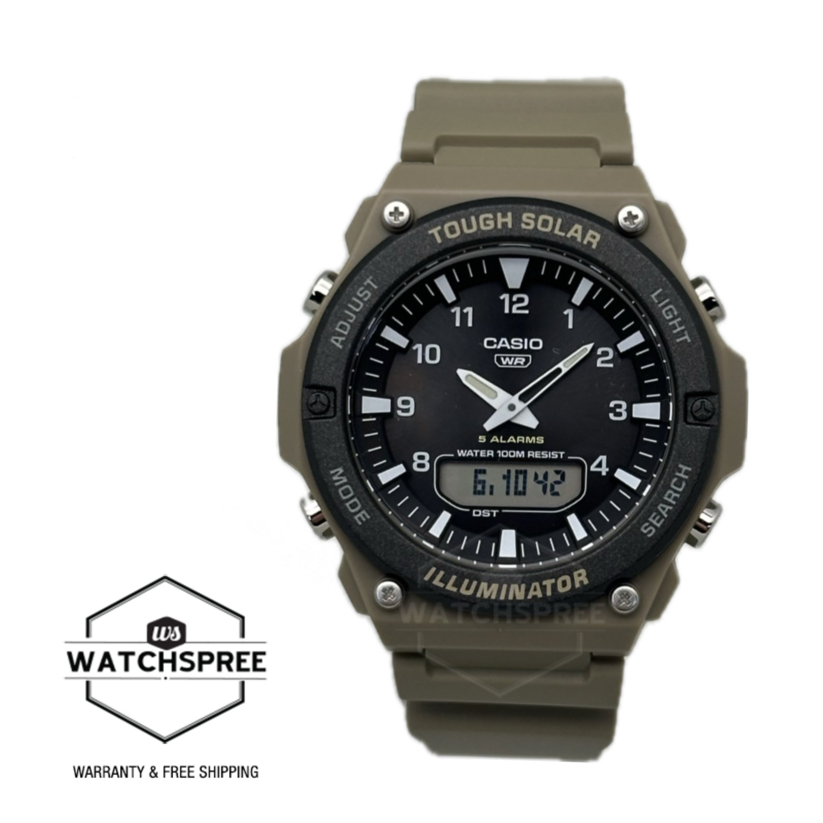 Casio Analog-Digital Tough Solar Khaki Resin Band Watch AQS820W-5A AQ-S820W-5A