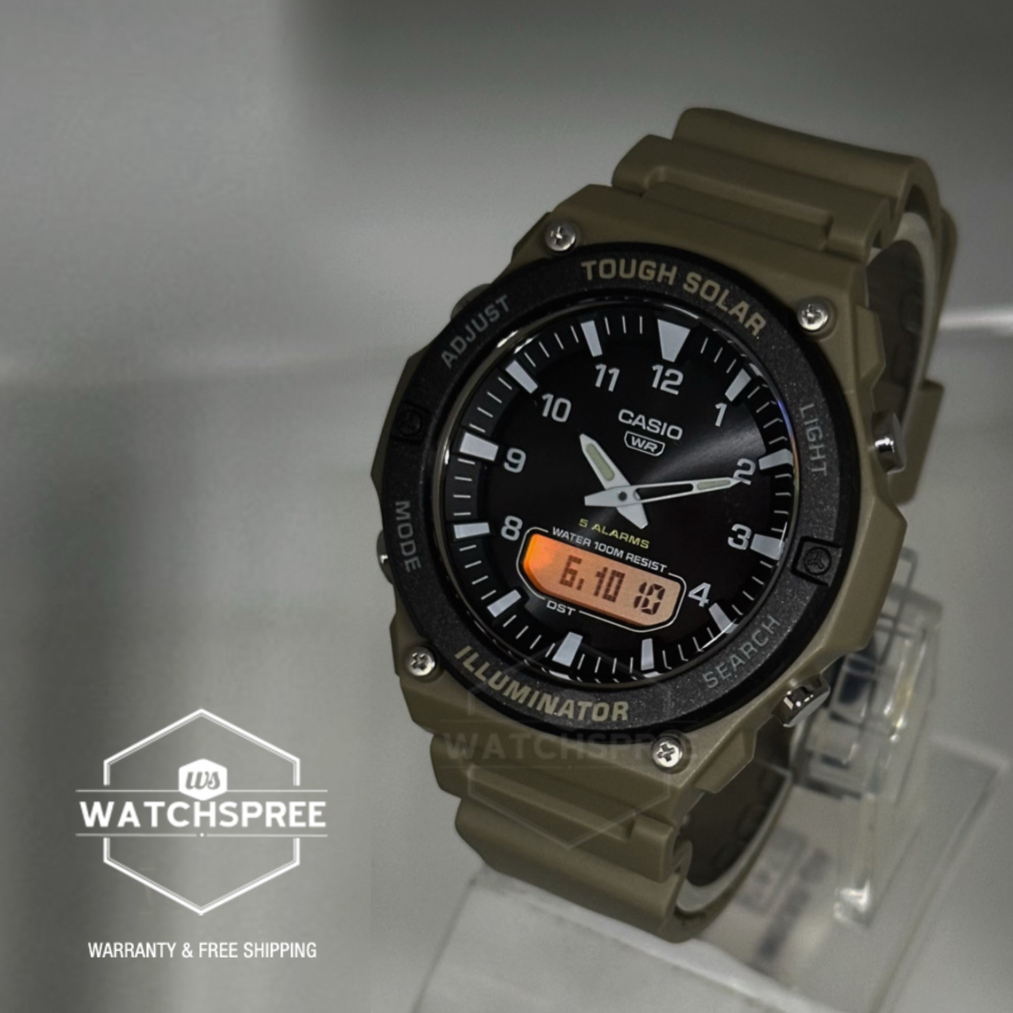Casio Analog-Digital Tough Solar Khaki Resin Band Watch AQS820W-5A AQ-S820W-5A