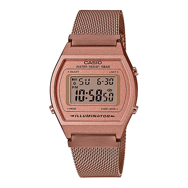 Casio Ladies' Digital Rose Gold Ion Plated Stainless Steel Mesh Band Watch B640WMR-5A
