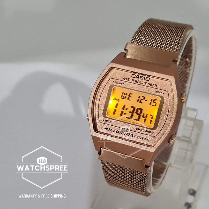 Casio Ladies' Digital Rose Gold Ion Plated Stainless Steel Mesh Band Watch B640WMR-5A