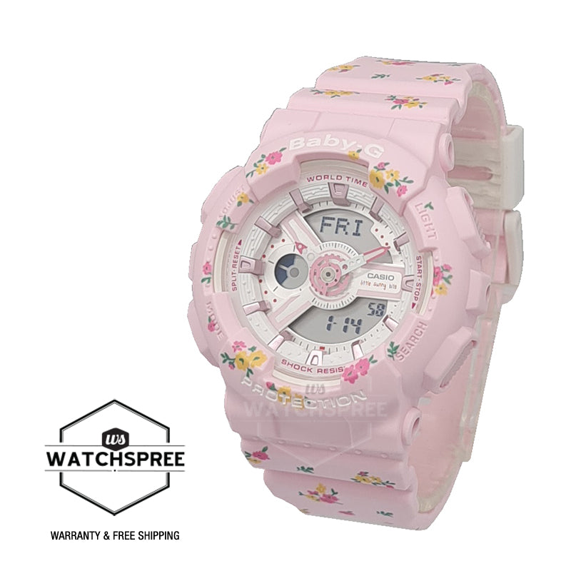 Casio Baby-G Little Sunny Bite Collaboration Model Pink Floral Resin Band Watch BA110LSB-4A BA-110LSB-4A