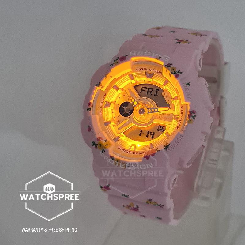 Casio Baby-G Little Sunny Bite Collaboration Model Pink Floral Resin Band Watch BA110LSB-4A BA-110LSB-4A