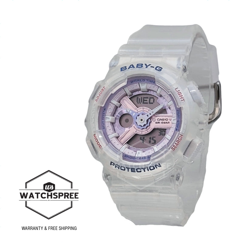 Casio Baby-G BA-110 Lineup Pastels Dreamy Series Semi-Transparent White Resin Band Watch BA110PS-7A BA-110PS-7A