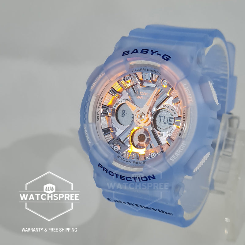 Casio Baby-G BA-130 Series RIEHATA Collection Blue Semi Transparent Resin Band Watch BA130CV-2A BA-130CV-2A