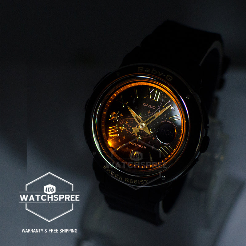 Casio Baby-G Popular Wide Face Shooting Star Series Black Resin Strap Watch BGA150ST-1A BGA-150ST-1A