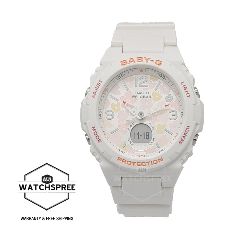 Casio Baby-G Standard Analog-Digital with Floral Dial White Resin Band Watch BGA260FL-7A BGA-260FL-7A