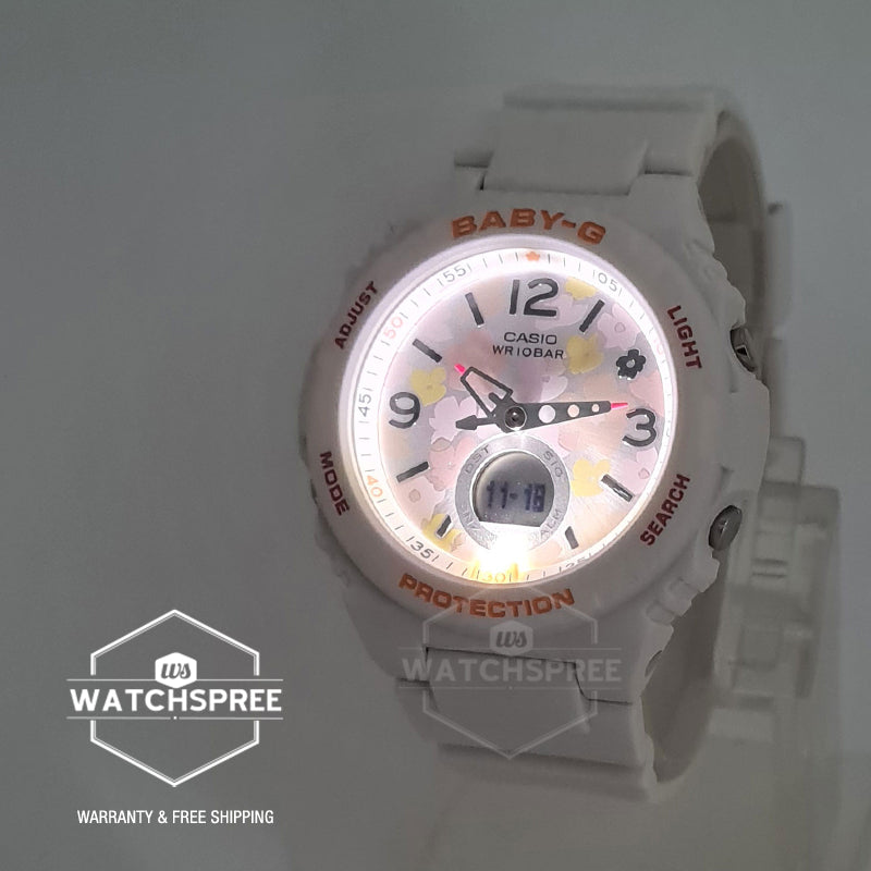 Casio Baby-G Standard Analog-Digital with Floral Dial White Resin Band Watch BGA260FL-7A BGA-260FL-7A