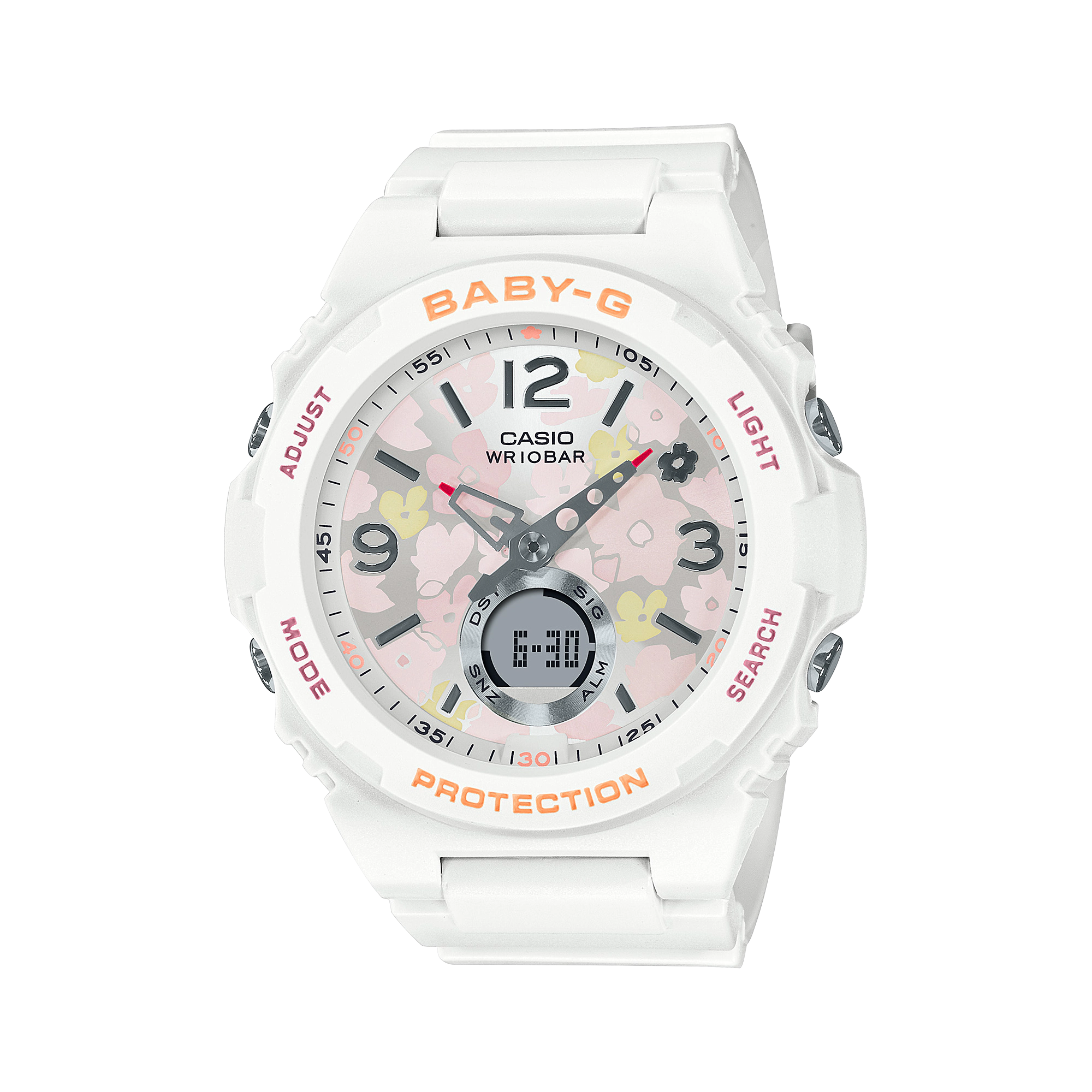 Casio Baby-G Standard Analog-Digital with Floral Dial White Resin Band Watch BGA260FL-7A BGA-260FL-7A