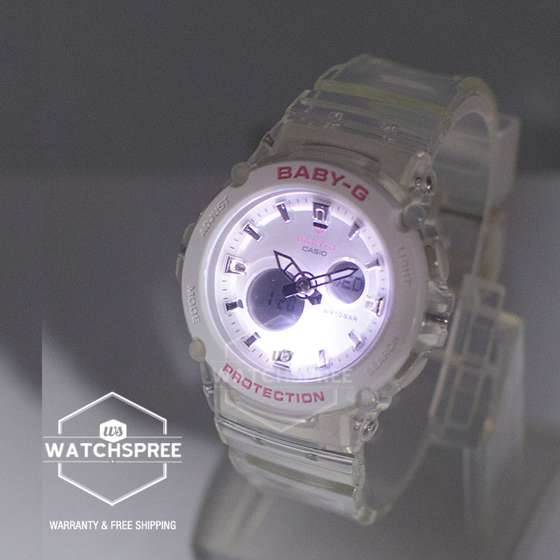 Casio Baby-G BGA270 Series in Summer Colours White Semi Transparent Band Watch BGA270S-7A BGA-270S-7A