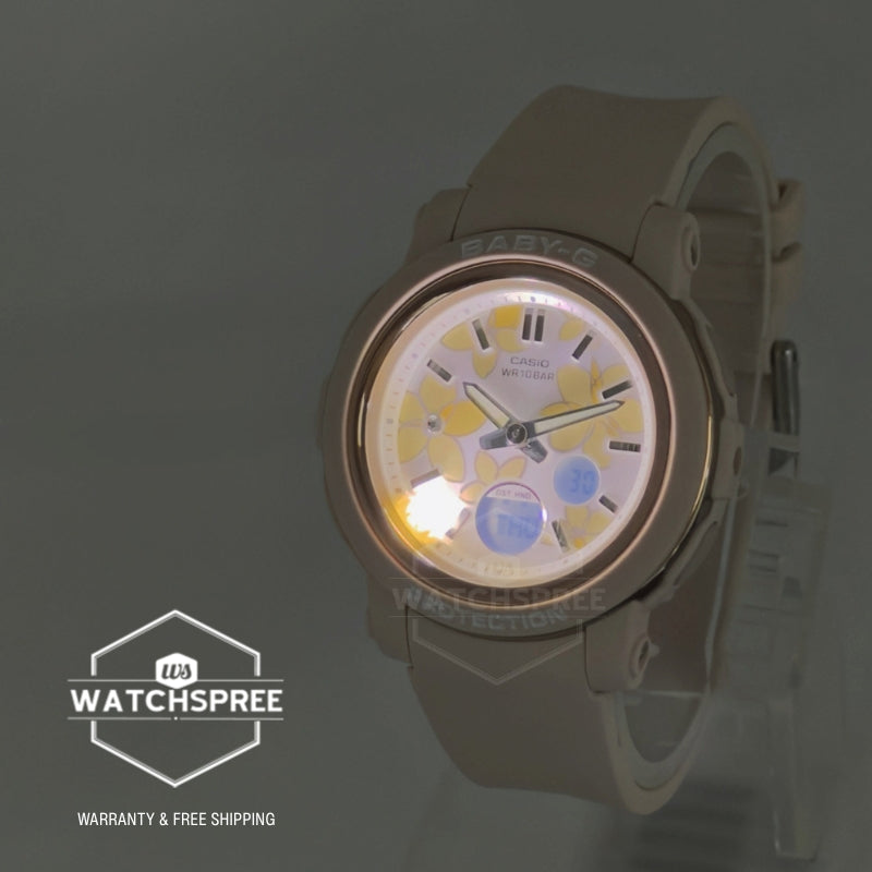 Casio Baby-G BGA-290 Lineup Flower Design Beige Resin Band Watch BGA290FL-4A BGA-290FL-4A