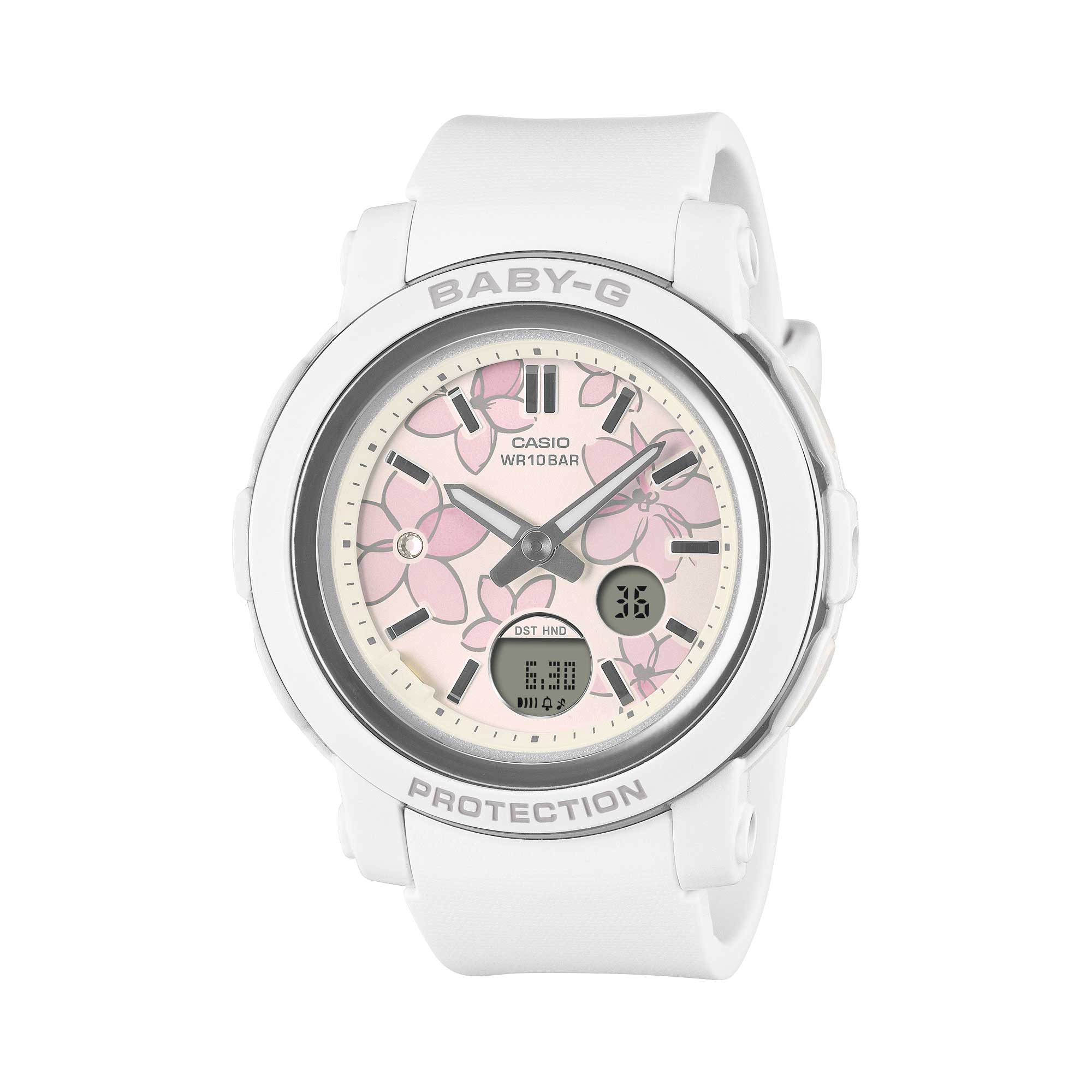 Casio Baby-G BGA-290 Lineup Flower Design White Resin Band Watch BGA290FL-7A BGA-290FL-7A