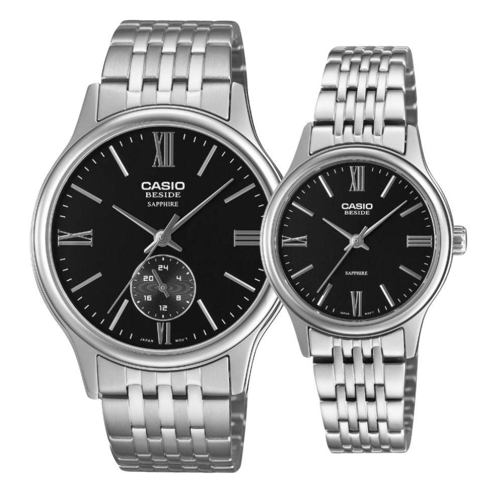 Casio Couple Beside Series Analog Stainless Steel Band Watch BLS100D-1A BMS100D-1A [Couple Watch Set]