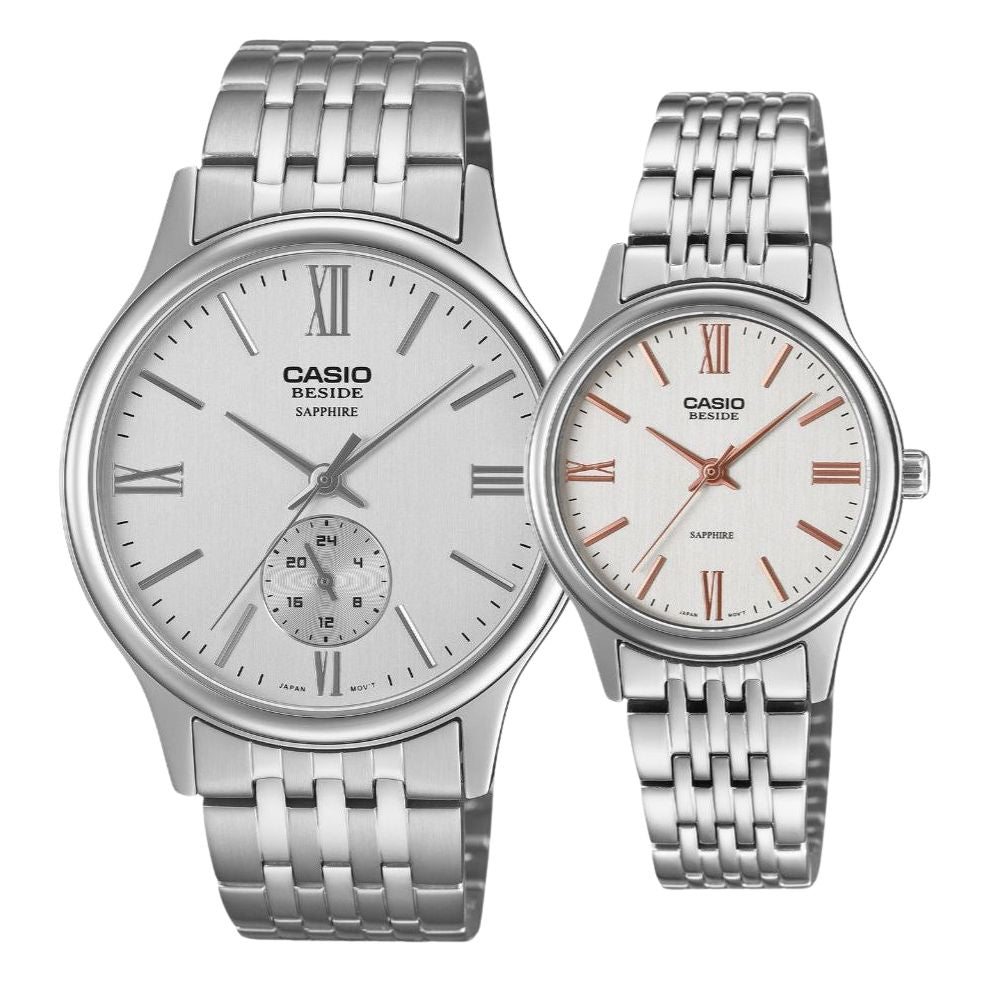 Casio Couple Beside Series Analog Stainless Steel Band Watch BLS100D-7A BMS100D-7A [Couple Watch Set]
