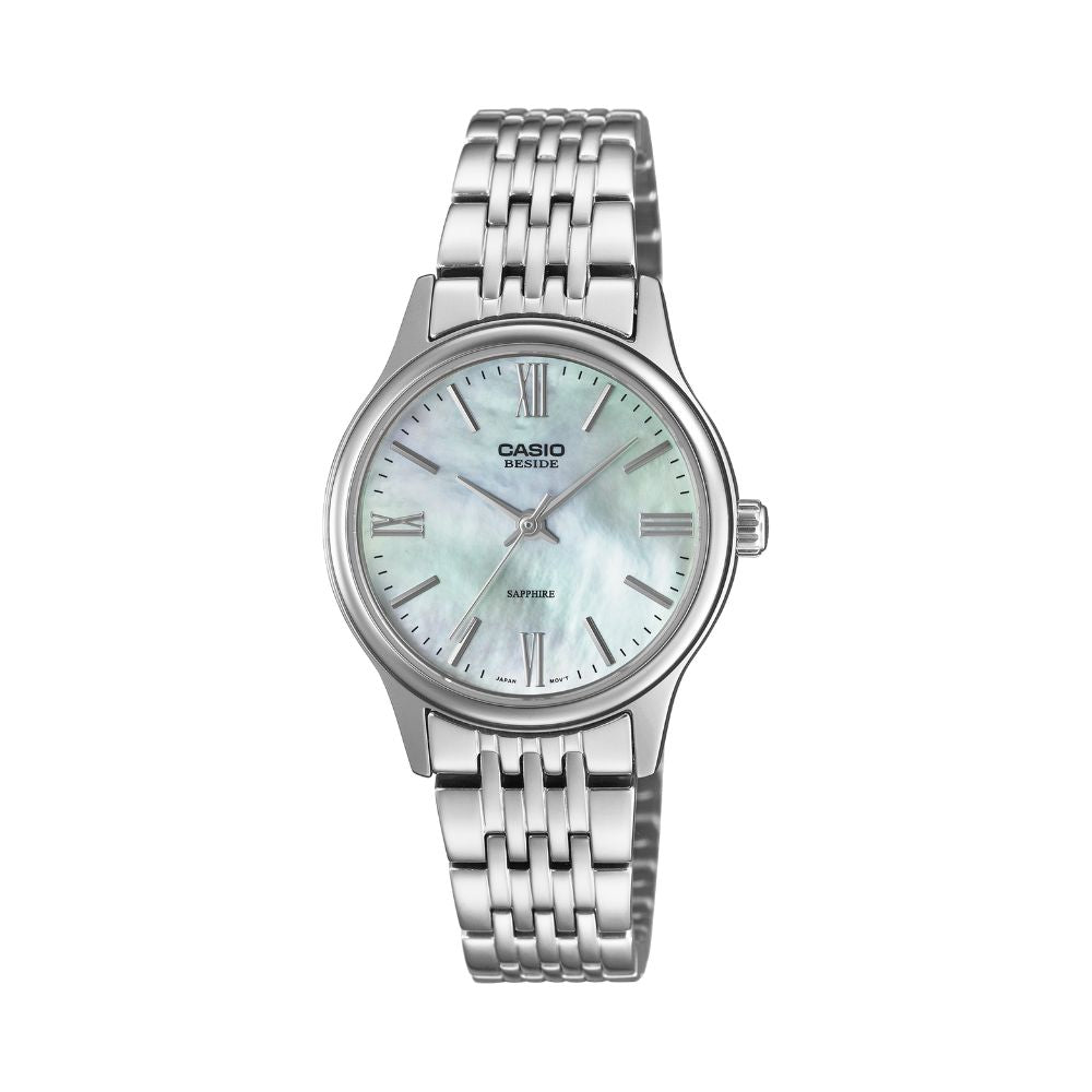 Casio Ladies' Beside Series Analog Mother of Pearl Dial Stainless Steel Band Watch BLS100DS-2A BLS-100DS-2A