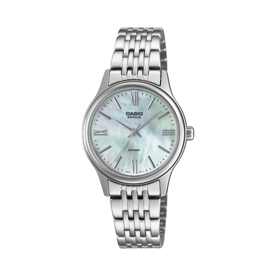 Casio Ladies' Beside Series Analog Mother of Pearl Dial Stainless Steel Band Watch BLS100DS-2A BLS-100DS-2A
