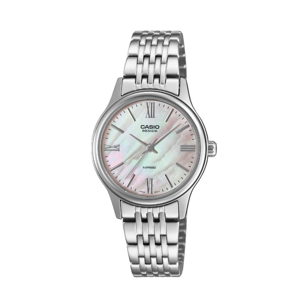 Casio Ladies' Beside Series Analog Mother of Pearl Dial Stainless Steel Band Watch BLS100DS-4A BLS-100DS-4A