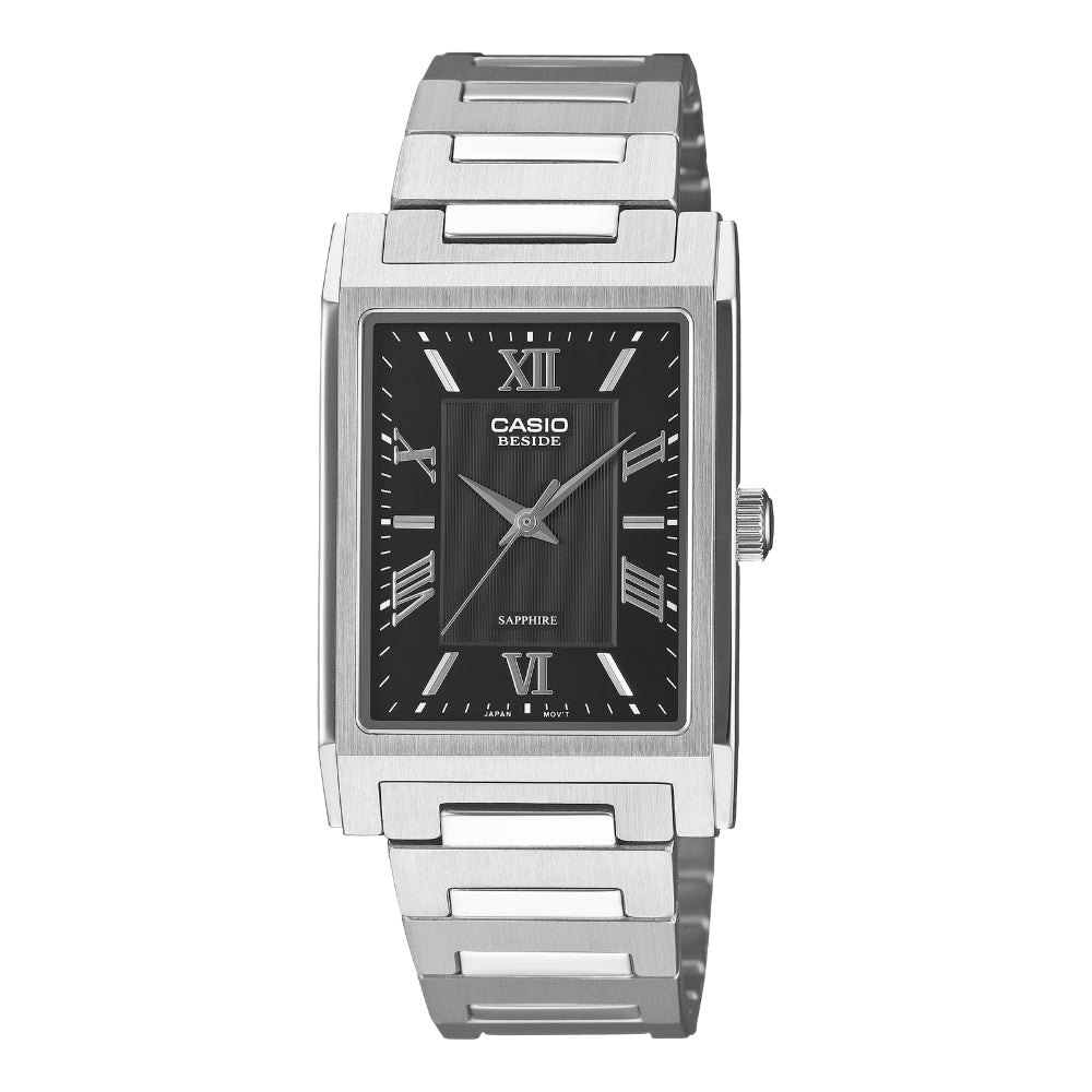 Casio Men's Beside Series Analog Rectangular Dial Stainless Steel Band Watch BMS105D-1A BMS-105D-1A
