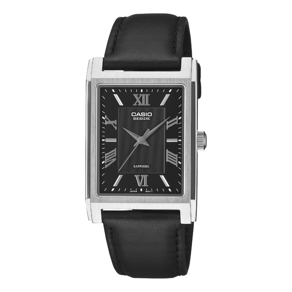 Casio Men's Beside Series Analog Rectangular Dial Black Leather Strap Watch BMS105L-1A BMS-105L-1A