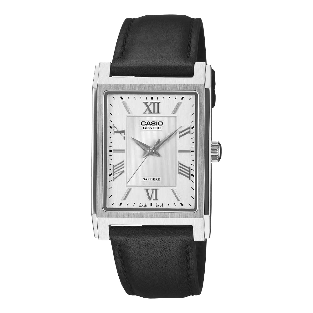 Casio Men's Beside Series Analog Rectangular Dial Black Leather Strap Watch BMS105L-7A BMS-105L-7A