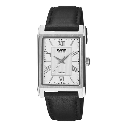Casio Men's Beside Series Analog Rectangular Dial Black Leather Strap Watch BMS105L-7A BMS-105L-7A