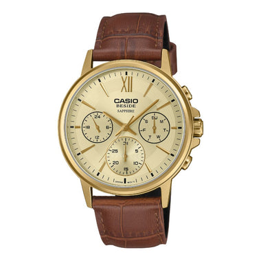 Casio Men's Beside Series Analog Brown Leather Strap Watch BMS300GL-5A BMS-300GL-5A
