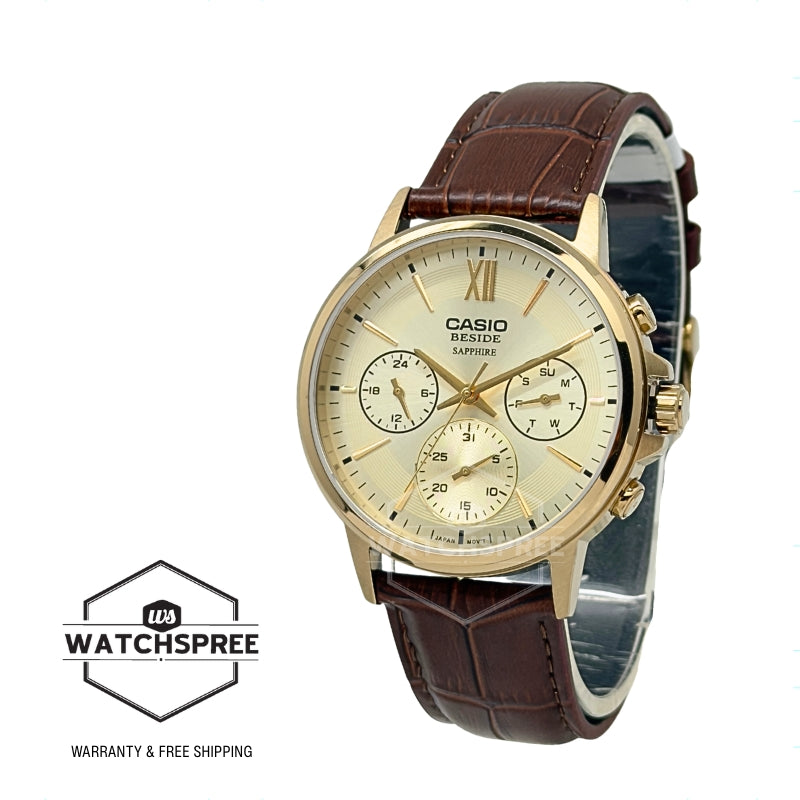 Casio Men's Beside Series Analog Brown Leather Strap Watch BMS300GL-5A BMS-300GL-5A