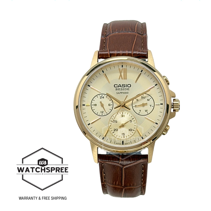Casio Men's Beside Series Analog Brown Leather Strap Watch BMS300GL-5A BMS-300GL-5A