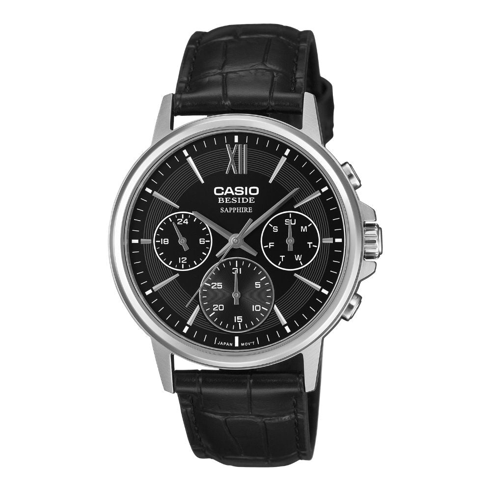Casio Men's Beside Series Analog Black Leather Strap Watch BMS300L-1A BMS-300L-1A