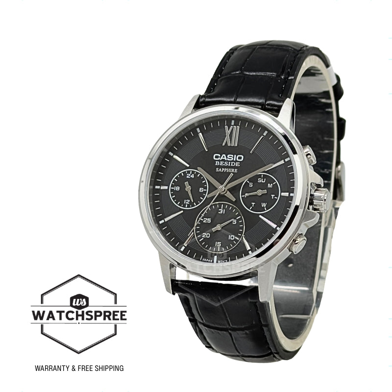 Casio Men's Beside Series Analog Black Leather Strap Watch BMS300L-1A BMS-300L-1A