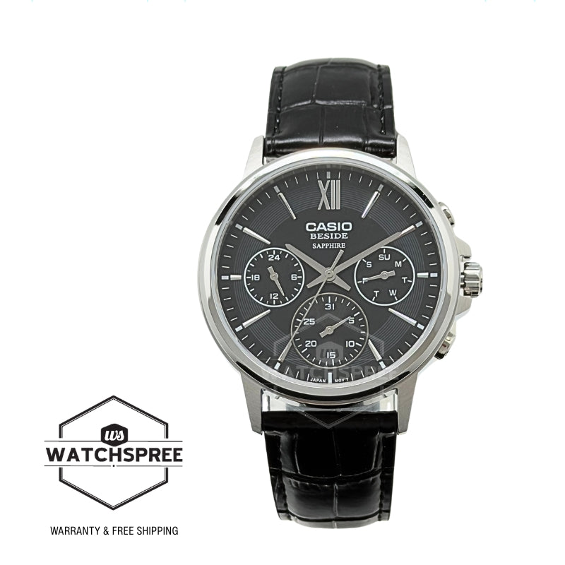 Casio Men's Beside Series Analog Black Leather Strap Watch BMS300L-1A BMS-300L-1A