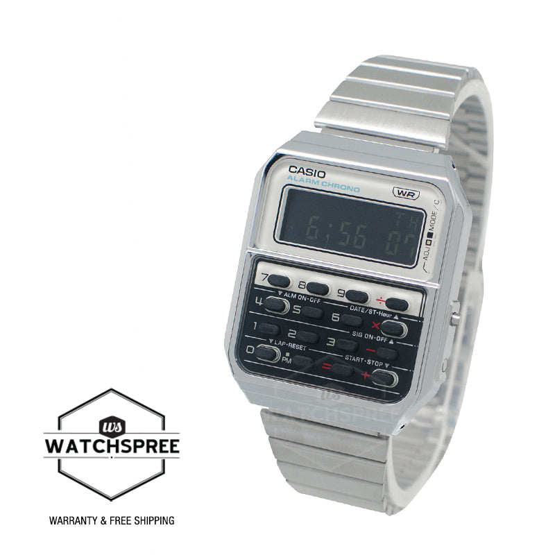 Casio Digital Vintage Heritage Colours '70s CQ-1 Design Dual Time Calculator Stainless Steel Band Watch CA500WE-7B CA-500WE-7B