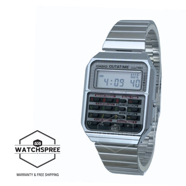 Casio Digital Back to the Future Collaboration Model Dual Time Calculator Stainless Steel Band Watch CA500WEBF-1A CA-500WEBF-1A