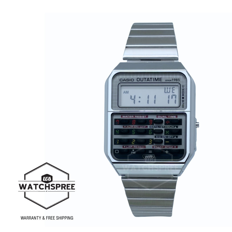 Casio Digital Back to the Future Collaboration Model Dual Time Calculator Stainless Steel Band Watch CA500WEBF-1A CA-500WEBF-1A