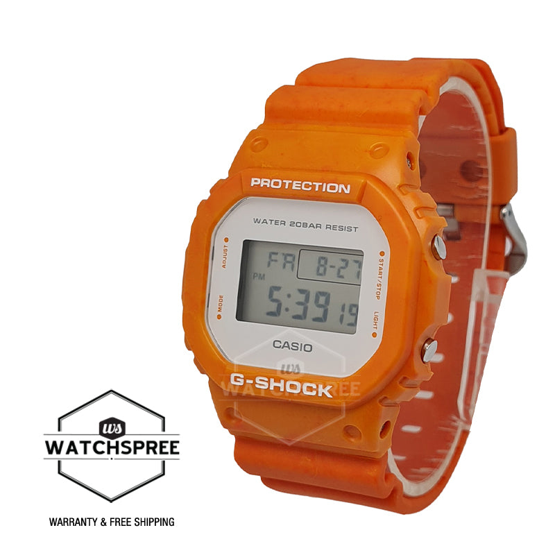 Casio G-Shock DW-5600 Lineup Summer Sea Motif Orange Resin Band With Ocean Wave Pattern Watch DW5600WS-4D DW-5600WS-4D DW-5600WS-4