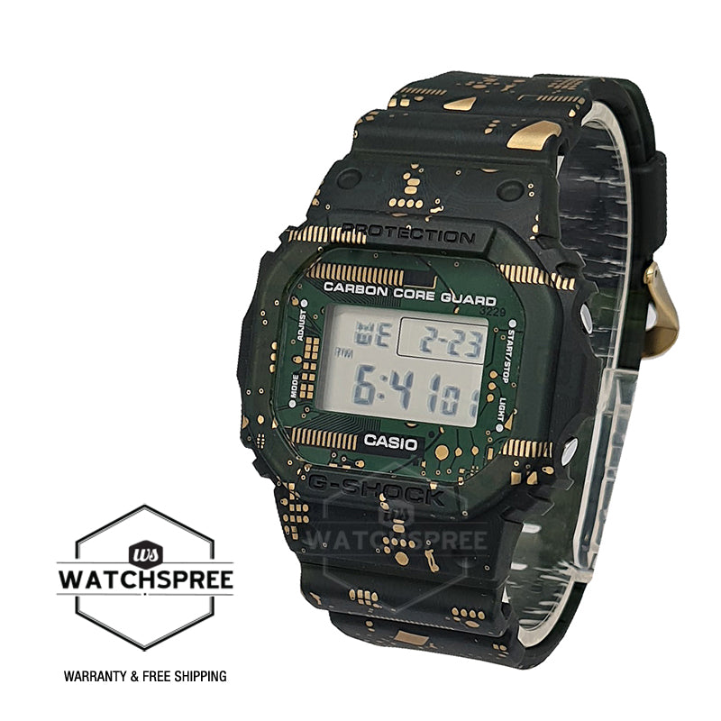 Casio G-Shock 5600 Carbon Core Guard Structure Lineup Circuit Board Print Matte Semitransparent Dark Green Resin Band Watch DWE5600CC-3D DWE-5600CC-3D DWE-5600CC-3