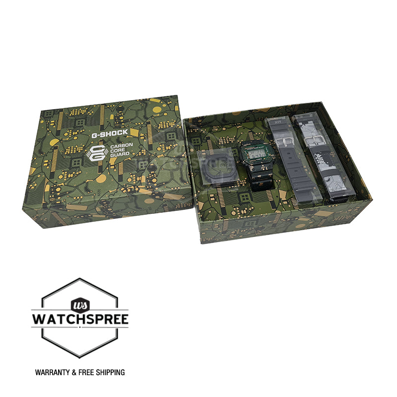 Casio G-Shock 5600 Carbon Core Guard Structure Lineup Circuit Board Print Matte Dark Green Resin Band Watch DWE5600CC-3D DWE-5600CC-3D DWE-5600CC-3